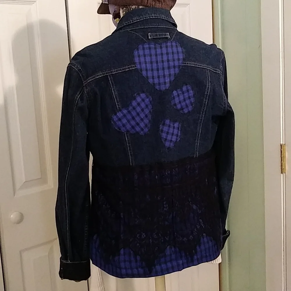 184 Jeaniemade Size Large Upcycled Jean Jacket - Picture 2 of 5